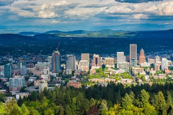 View of the Portland skyline from Pittock Acres Park, in Portland, Oregon