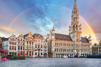 Brussels, rainbow over Grand Place, Belgium