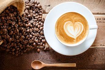 Coffee cup and beans.