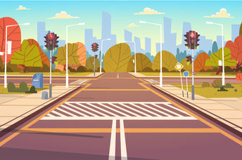 Clean street with crosswalk and traffic lights