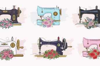 Set of hand drawn sewing machines