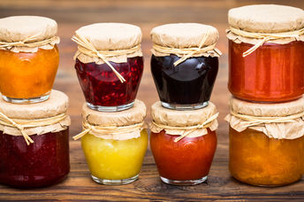 Various homemade jams in jars