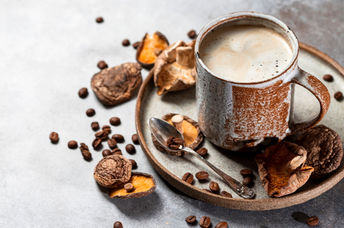 A cup of mushroom coffee, a trending and healthy superfood.