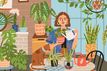 Taking care of houseplants by giving them names.