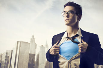 Superhero Batman looking down at Gotham.