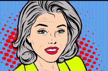 Retro comic image of a beautiful, gray haired woman.