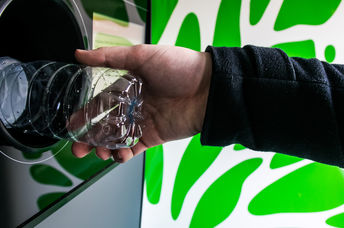 Recycling plastic bottles.