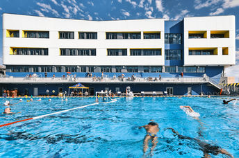 Olympic-sized pool at the new Discovery Building at California's Santa Monica High School.