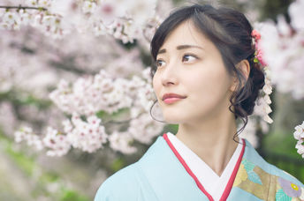 Japanese woman enjoying nature.