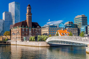 Renewed docklands urban landscape of Malmo, Sweden.