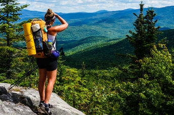 A hiker on the Appalachian trail in Maine