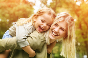 Mother and child embrace