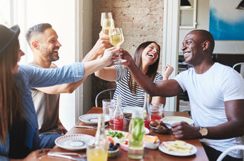 group of people eating a meal together