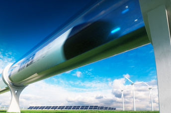 A 3-D rendering of futuristic hyperloop transportation.