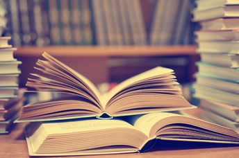 Books in the library.