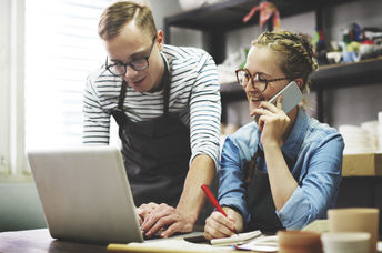 Using a laptop at work.