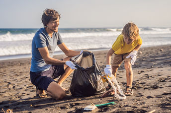 Cleaning the beach.