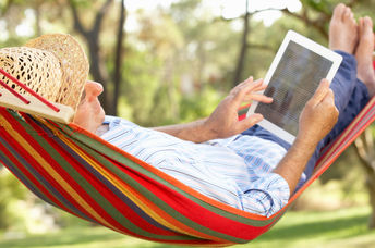 Reading a digital book.