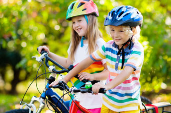 Kids riding bikes to school.