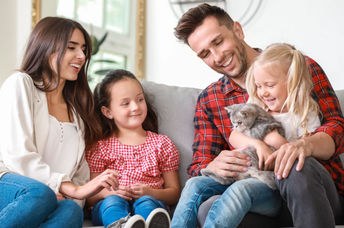 Family watching cat movies together.