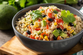 Quinoa salad is bursting with health benefits. .