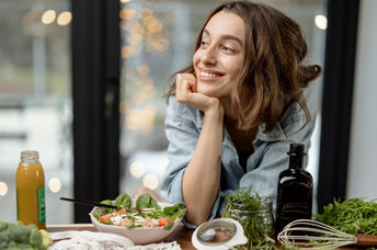 Enjoying a mood lifting green salad.