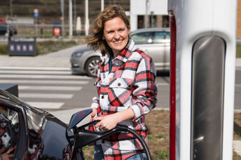 Old school Tesla electric car charging station.