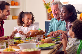 Family sharing a Thanksgiving meal.