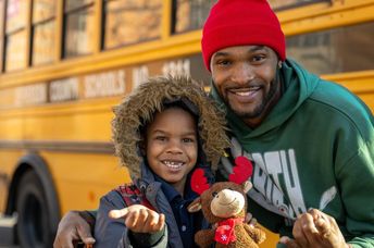 School bus driver Larry Farrish Jr and Levi.
