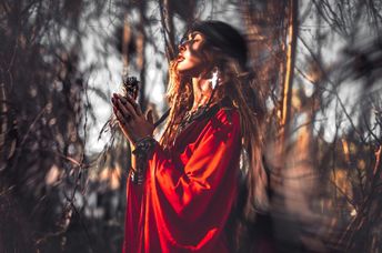 A spiritual woman in a forest.
