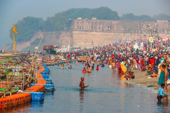 Devotees at the Kumbh Mela festival.