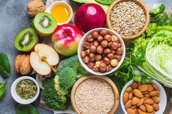 A selection of fiber-rich vegan food.