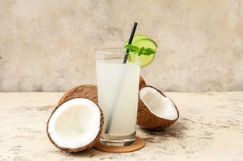 A glass of fresh coconut water.
