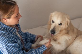 A teenage girl with her pet dog.