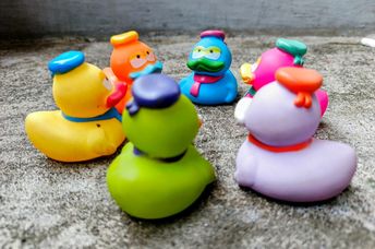 Colorful plastic ducks.