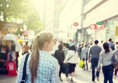 Woman walking on streets of London