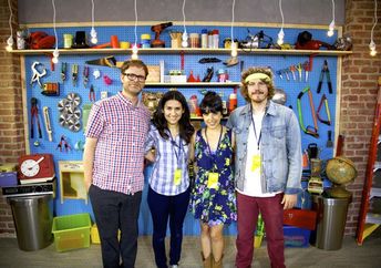 SoulPancake's core staff (left to right): Rainn Wilson, Shabnam Mogharabi, Golriz Lucina, and Devon Gundry