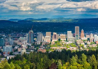 View of the Portland skyline from Pittock Acres Park, in Portland, Oregon