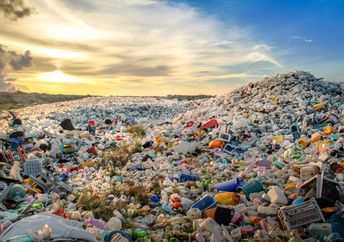 Plastic bottles and other types of plastic waste at the Thilafushi waste disposal site.
