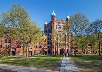 Yale university buildings in spring blue sky in New Haven, CT USA