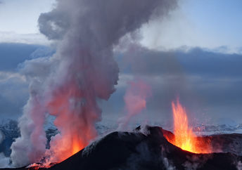 Volcano eruption in Eyjafjallajokull in Iceland