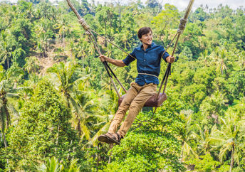 man swinging on swing