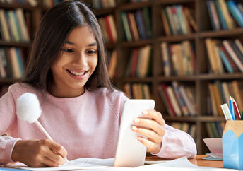 Girl using app for school work.