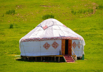 Mongolian yurt in the highlands.