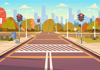 Clean street with crosswalk and traffic lights