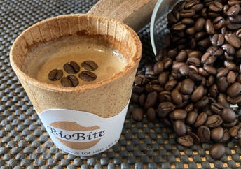 Coffee served in an edible cup.