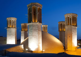 The Shesh Badgiri reservoir of Yazd in Iran with six wind catchers