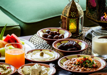 Traditional sacred Iftar meal for the beginning of Ramadan.