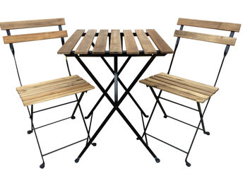 Outdoor cafe table and chairs.