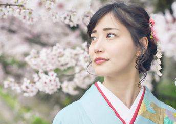 Japanese woman enjoying nature.